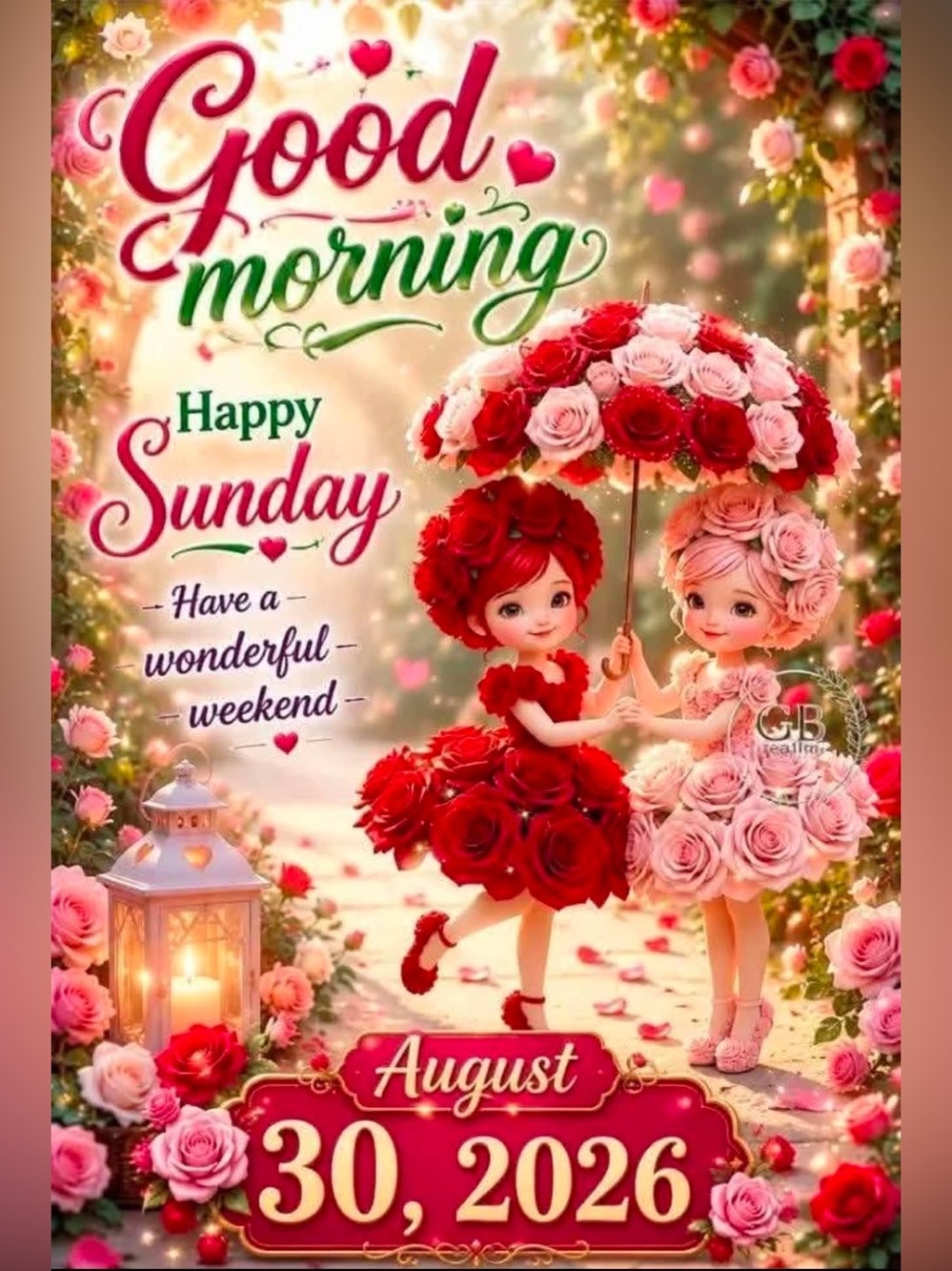 Good Morning Happy Sunday Floral Print - Pink & Red